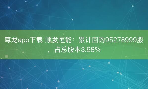 尊龙app下载 顺发恒能:累计回购95278999股,占总股本3.98%