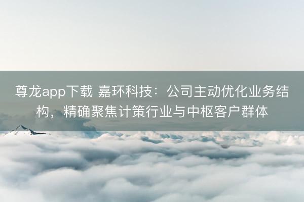 尊龙app下载 嘉环科技：公司主动优化业务结构，精确聚焦计策行业与中枢客户群体