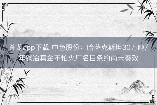 尊龙app下载 中色股份：哈萨克斯坦30万吨/年铜冶真金不怕火厂名目条约尚未奏效