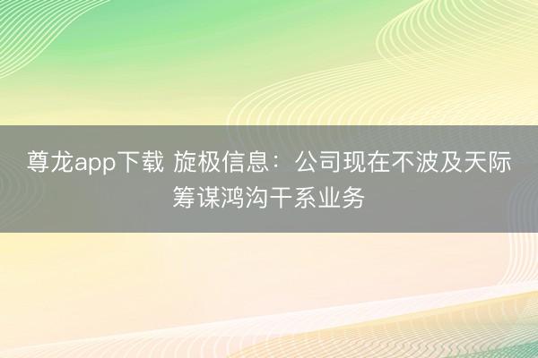 尊龙app下载 旋极信息：公司现在不波及天际筹谋鸿沟干系业务
