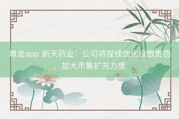 尊龙app 新天药业：公司将捏续优化设想责罚，加大市集扩充力度