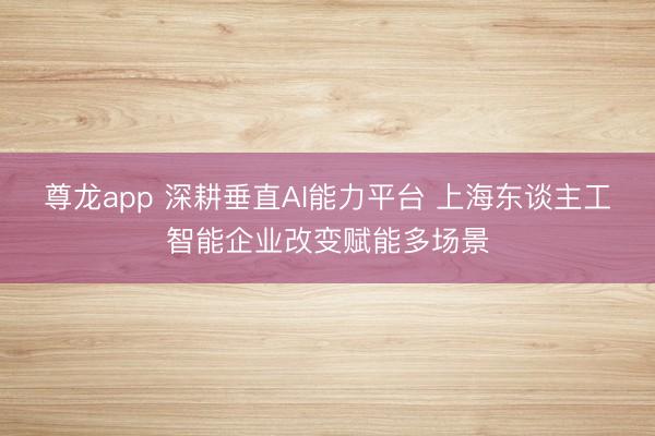 尊龙app 深耕垂直AI能力平台 上海东谈主工智能企业改变赋能多场景