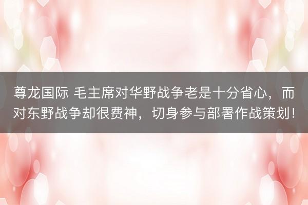 尊龙国际 毛主席对华野战争老是十分省心,而对东野战争却很费神,切身参与部署作战策划!