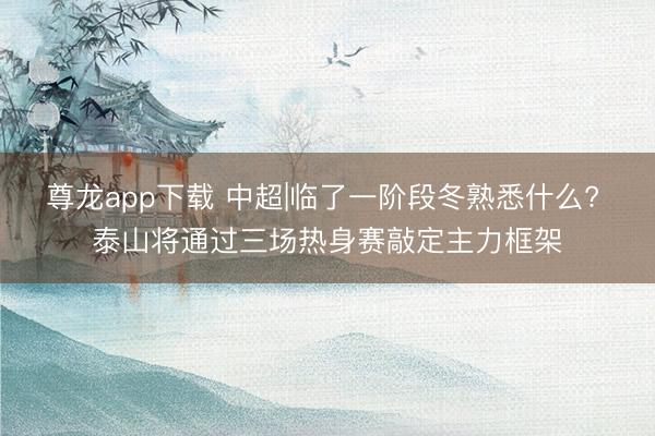 尊龙app下载 中超|临了一阶段冬熟悉什么? 泰山将通过三场热身赛敲定主力框架