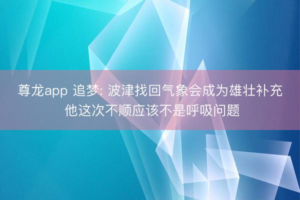 尊龙app 追梦: 波津找回气象会成为雄壮补充 他这次不顺应该不是呼吸问题