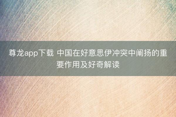 尊龙app下载 中国在好意思伊冲突中阐扬的重要作用及好奇解读