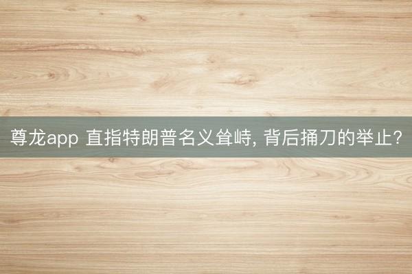 尊龙app 直指特朗普名义耸峙， 背后捅刀的举止?