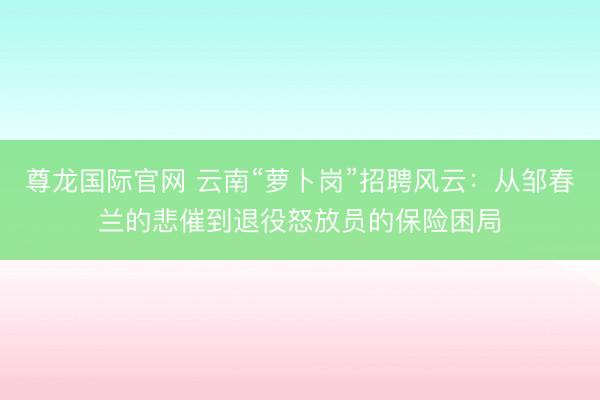 尊龙国际官网 云南“萝卜岗”招聘风云：从邹春兰的悲催到退役怒放员的保险困局