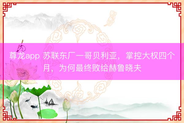 尊龙app 苏联东厂一哥贝利亚，掌控大权四个月，为何最终败给赫鲁晓夫