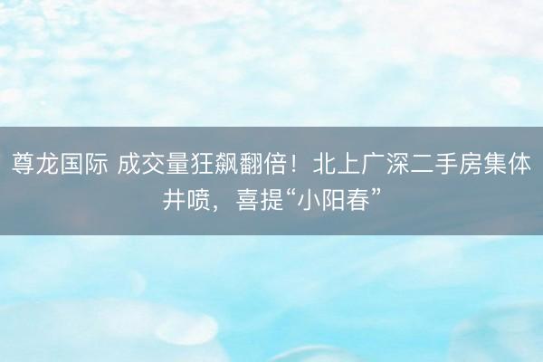 尊龙国际 成交量狂飙翻倍!北上广深二手房集体井喷,喜提“小阳春”
