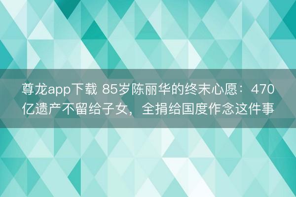 尊龙app下载 85岁陈丽华的终末心愿:470亿遗产不留给子女,全捐给国度作念这件事