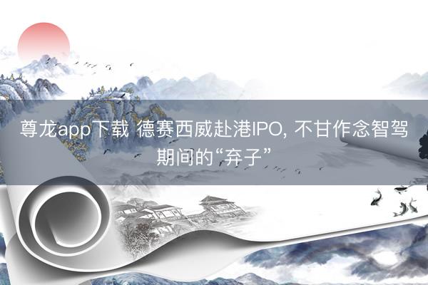尊龙app下载 德赛西威赴港IPO， 不甘作念智驾期间的“弃子”
