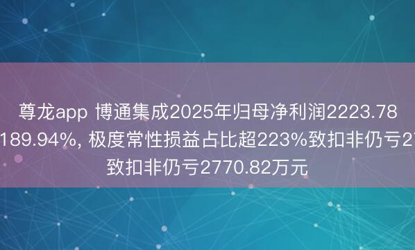 尊龙app 博通集成2025年归母净利润2223.78万元同比增189.94%， 极度常性损益占比超223%致扣非仍亏2770.82万元