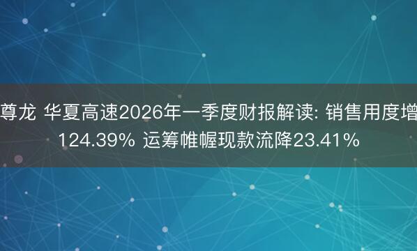 尊龙 华夏高速2026年一季度财报解读: 销售用度增124.39% 运筹帷幄现款流降23.41%