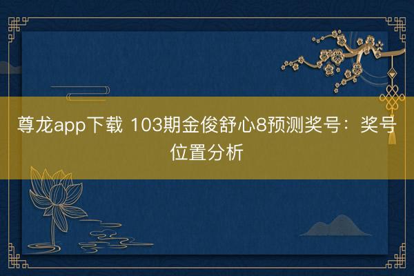 尊龙app下载 103期金俊舒心8预测奖号：奖号位置分析