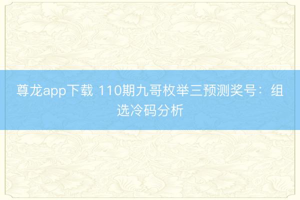 尊龙app下载 110期九哥枚举三预测奖号：组选冷码分析