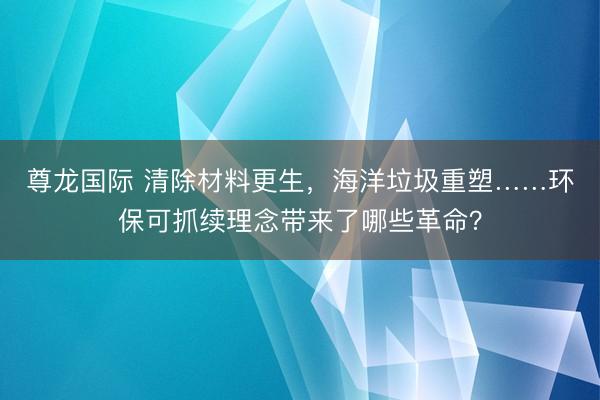 尊龙国际 清除材料更生，海洋垃圾重塑……环保可抓续理念带来了哪些革命？