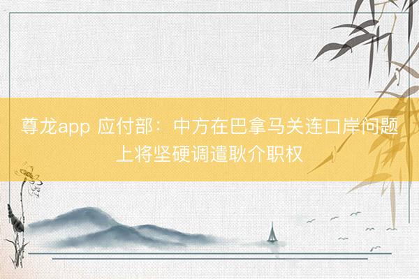 尊龙app 应付部：中方在巴拿马关连口岸问题上将坚硬调遣耿介职权
